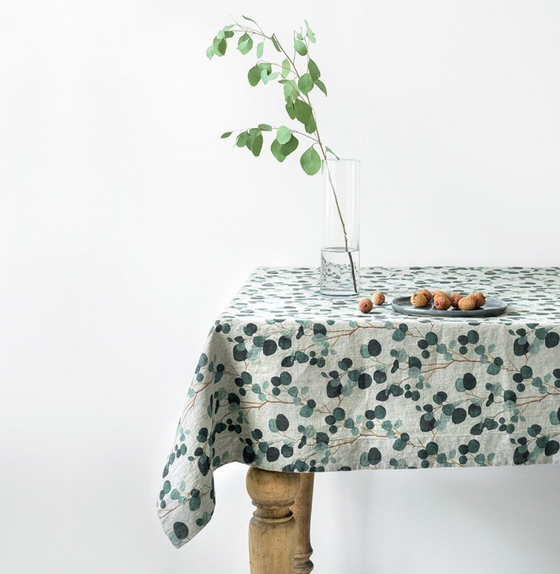 Kootenai Moon Home Linen Tales Linen Table Cloth Natural Eucalyptus